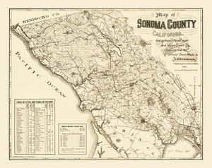 Vintage Map of Sonoma County, California 1902