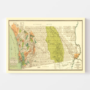 Vintage Map of San Diego County, California 1900