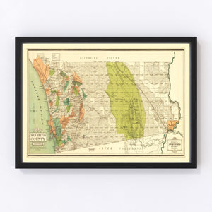 Vintage Map of San Diego County, California 1900