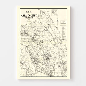 Vintage Map of Napa County, California 1950