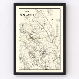 Vintage Map of Napa County, California 1950