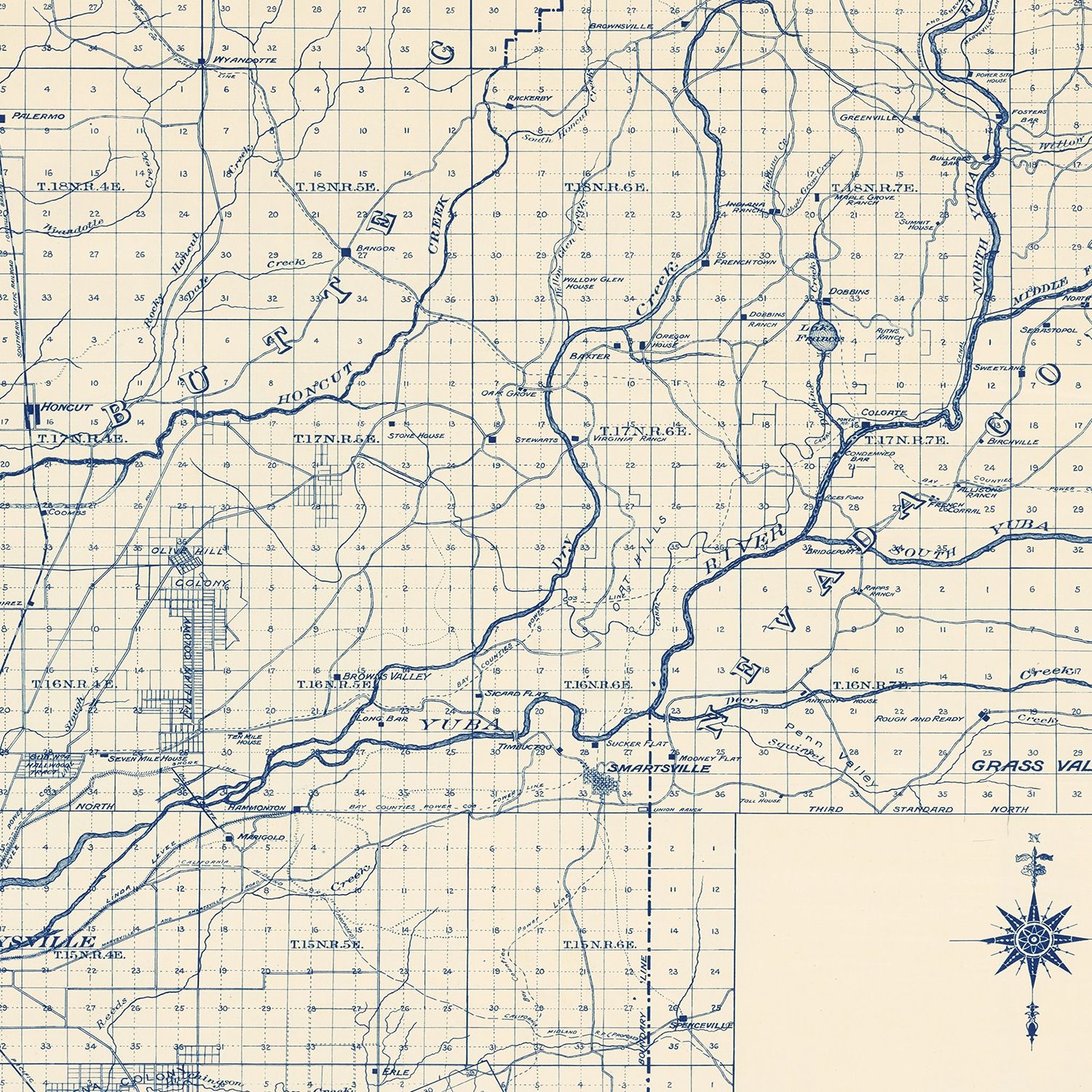 Vintage Map of Yuba County, California 1913