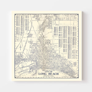 Vintage Map of Long Beach, CA Business Section 1938