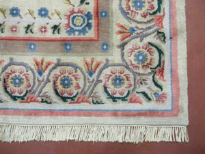 8' X 10' Vintage Handmade Wool Rug Aubusson Savonnerie Design European Nice