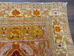 Antique Turkish Prayer Rug 4x6, Red and Golden Mustard, Mihrab Design, Anatolian Carpet