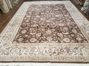 Vintage Pak-Persian Area Rug 9x12, Wool Hand-Knotted Spice Brown & Ivory Traditional Fine Oriental Carpet, Pakistani Carpet, 9 x 12 Fine Rug