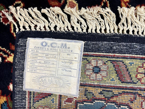 Indo Persian Rug 12x15, Mahal Sarouk Rug 12 x 15, Wool Hand Knotted Vintage Carpet, Navy Blue, Oversized Rug, Center Medallion