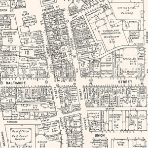 Vintage Map of Cumberland, MD Business Section 1947