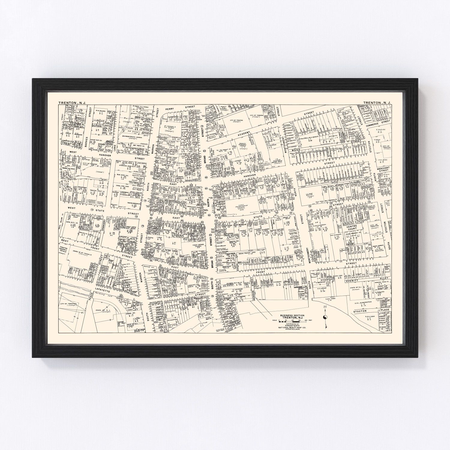 Vintage Map of Trenton, NJ Business Section 1947