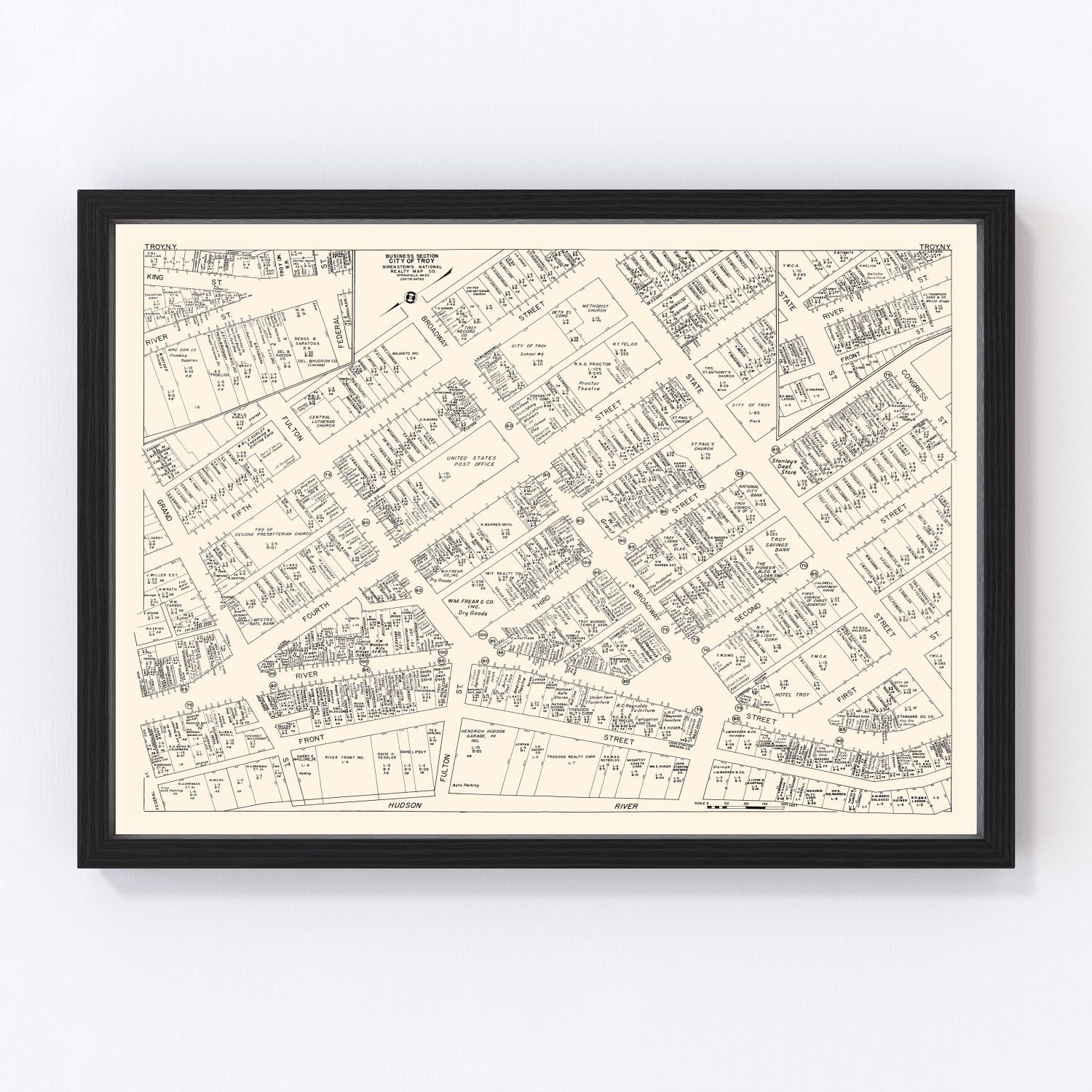 Vintage Map of Troy, NY Business Section 1947