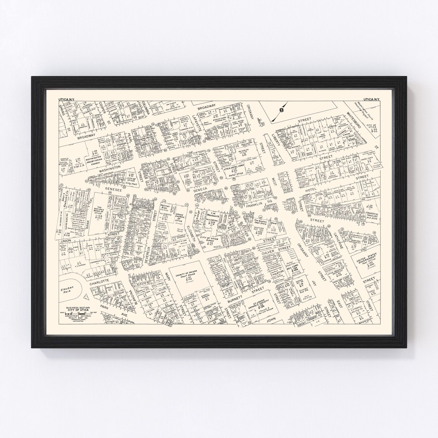 Vintage Map of Utica, NY Business Section 1947