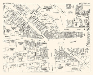 Vintage Map of Watertown, NY Business Section 1947
