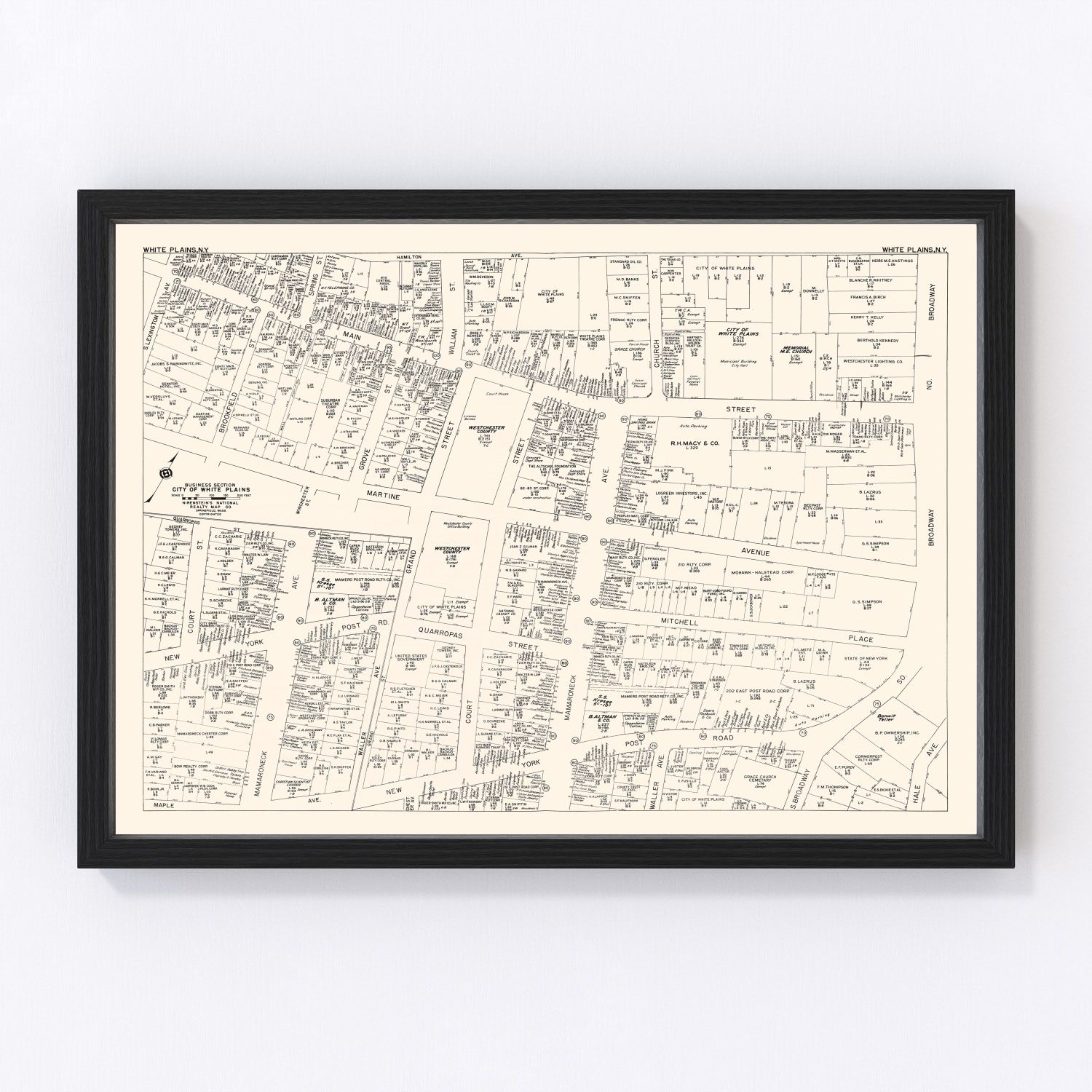 Vintage Map of White Plain, NY Business Section 1947