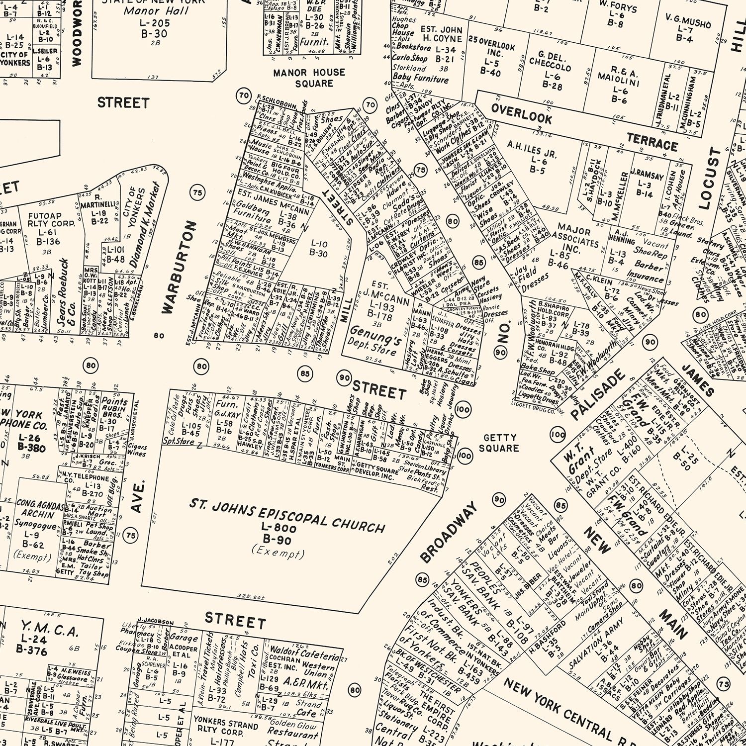 Vintage Map of Yonkers, NY Business Section 1947
