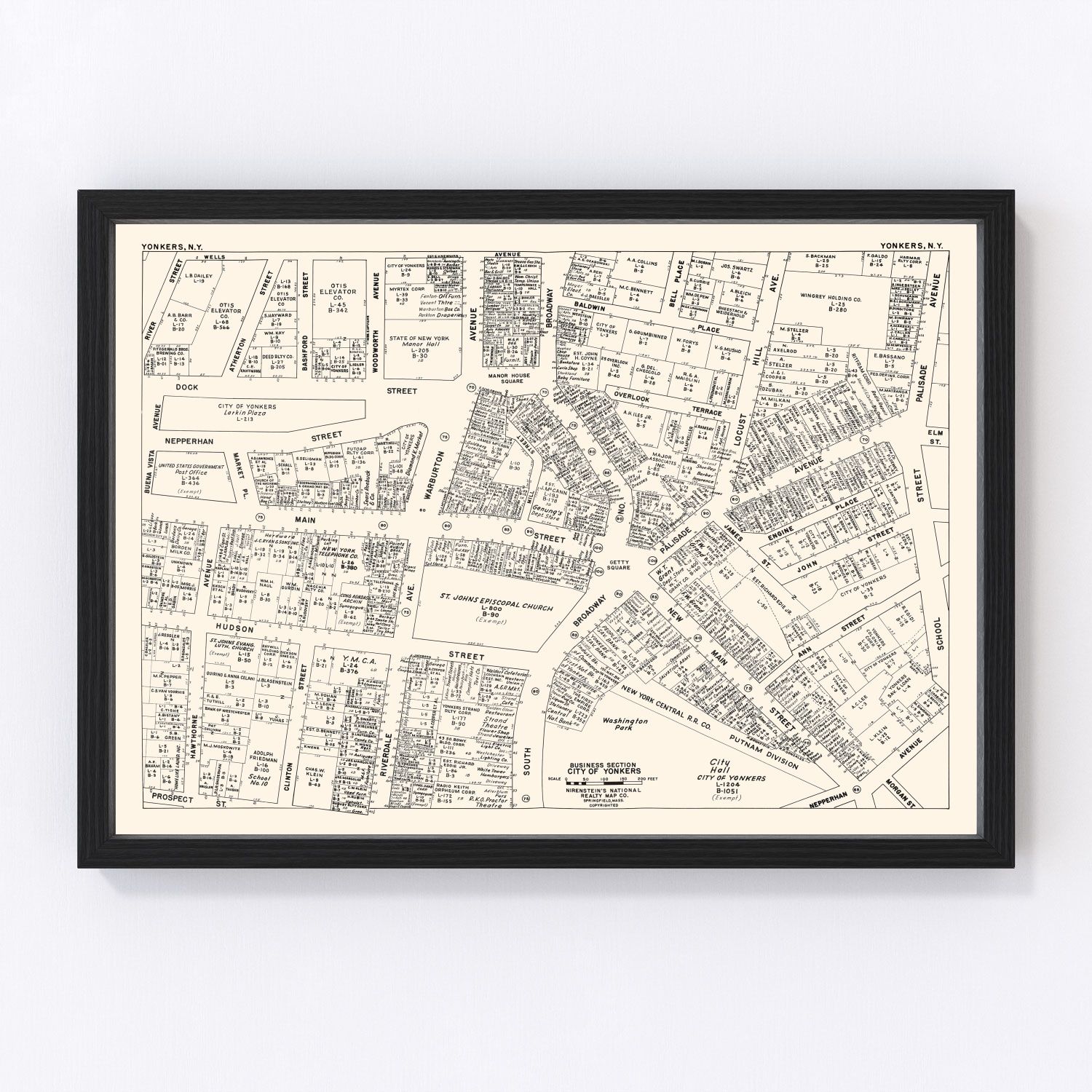 Vintage Map of Yonkers, NY Business Section 1947