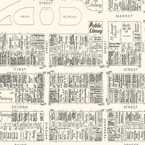 Vintage Map of San Jose, CA Business Section 1952
