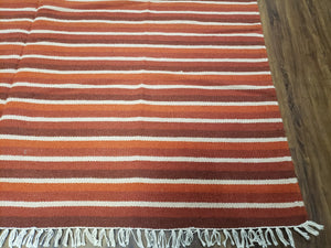 Large Striped Woolen Handmade Throw Blanket, Twin Size Bedding Hand-Woven, Indian Kilim Area Rug, 6x8 - 7x8, South American Style Textile