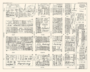 Vintage Map of San Mateo, CA Business Section 1952