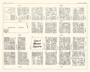 Vintage Map of Stockton, CA Business Section 1952