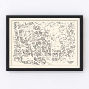 Vintage Map of Bridgeport, CT Business Section 1946