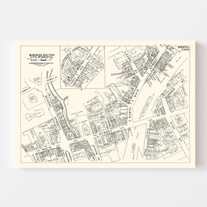 Vintage Map of Bristol, CT Business Section 1946
