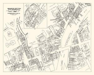 Vintage Map of Bristol, CT Business Section 1946