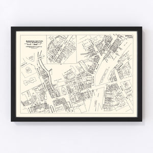 Vintage Map of Bristol, CT Business Section 1946