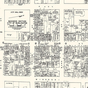 Vintage Map of Burlington, VT Business Section 1946