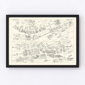 Vintage Map of Fitchburg, MA Business Section 1946