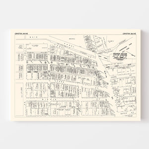 Vintage Map of Lewiston, ME Business Section 1946