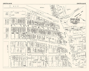 Vintage Map of Lewiston, ME Business Section 1946