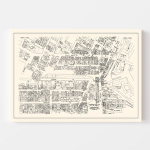 Vintage Map of Lowell, MA Business Section 1946