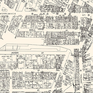 Vintage Map of Lowell, MA Business Section 1946