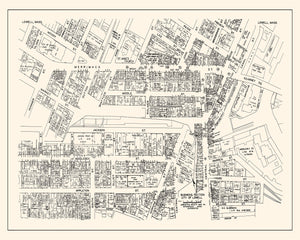 Vintage Map of Lowell, MA Business Section 1946
