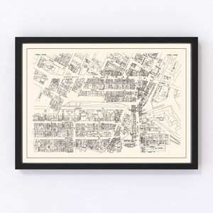Vintage Map of Lowell, MA Business Section 1946