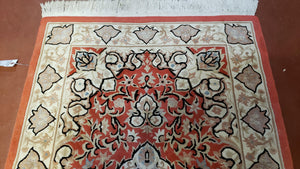 3x5 Red Chinese Plush Rug, Hand Knotted Soft Wool Carpet, Medallion Rug, Fine Vintage Rug, 120 Line, Small Area Rug