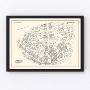Vintage Map of New London, CT Business Section 1946