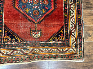 Antique Persian Sarab Runner Rug 3.9 x 12, Red, Handmade, Tribal Runner, Wool, Signed