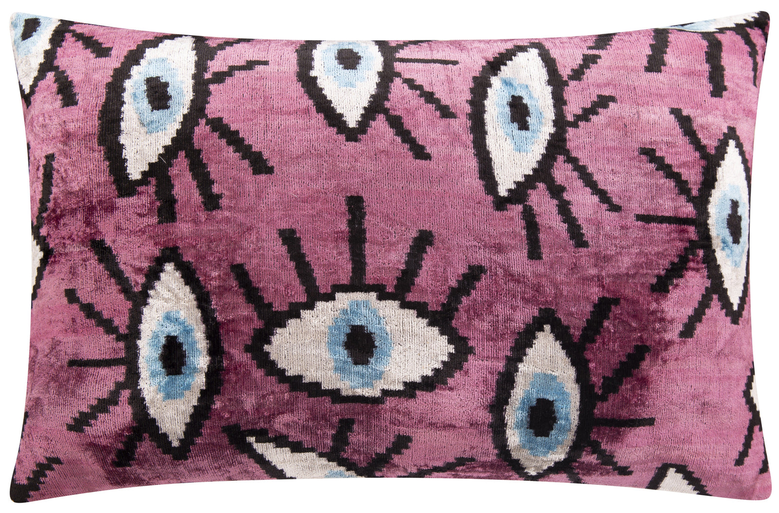 Canvello Handmade Velvet Evil Eye Pattern Pillow – 16x24 Luxury Decorative Throw Cushion for Home Decor – Feather Down Insert, Vegetable-Dyed, Vibrant Pink Purple Accent for Sofa, Couch & Furniture,