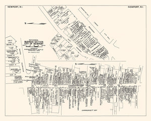 Vintage Map of Newport, RI Business Section 1946