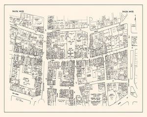 Vintage Map of Salem, MA Business Section 1946