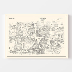 Vintage Map of Stamford, CT Business Section 1946