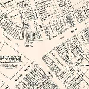 Vintage Map of Taunton, MA Business Section 1946