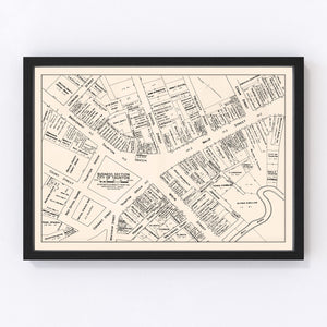 Vintage Map of Taunton, MA Business Section 1946