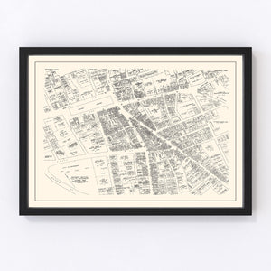Vintage Map of Waterbury, CT Business Section 1946