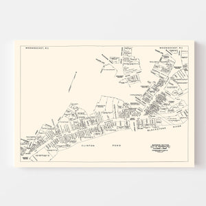 Vintage Map of Woonsocket, RI Business Section 1946