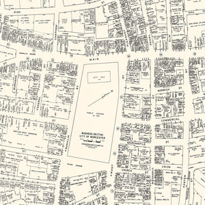 Vintage Map of Worcester, MA Business Section 1946