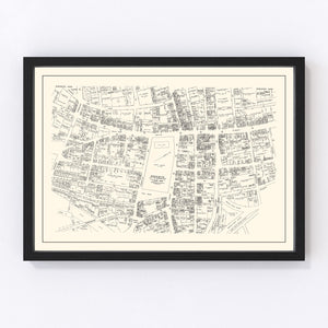 Vintage Map of Worcester, MA Business Section 1946