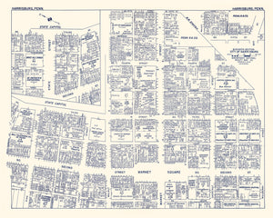 Vintage Map of Harrisburg, PA Business Section 1950