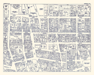 Vintage Map of Norfolk, VA Business Section 1950